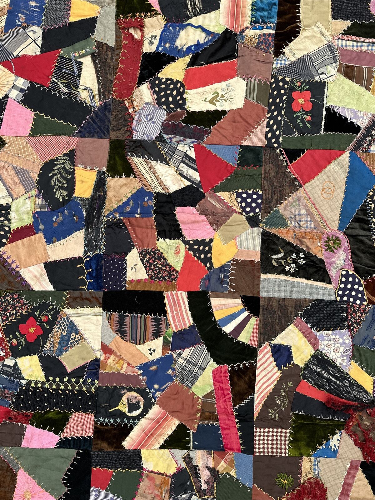 Centennial Handmade Crazy Quilt, 1800s, 69”x42”