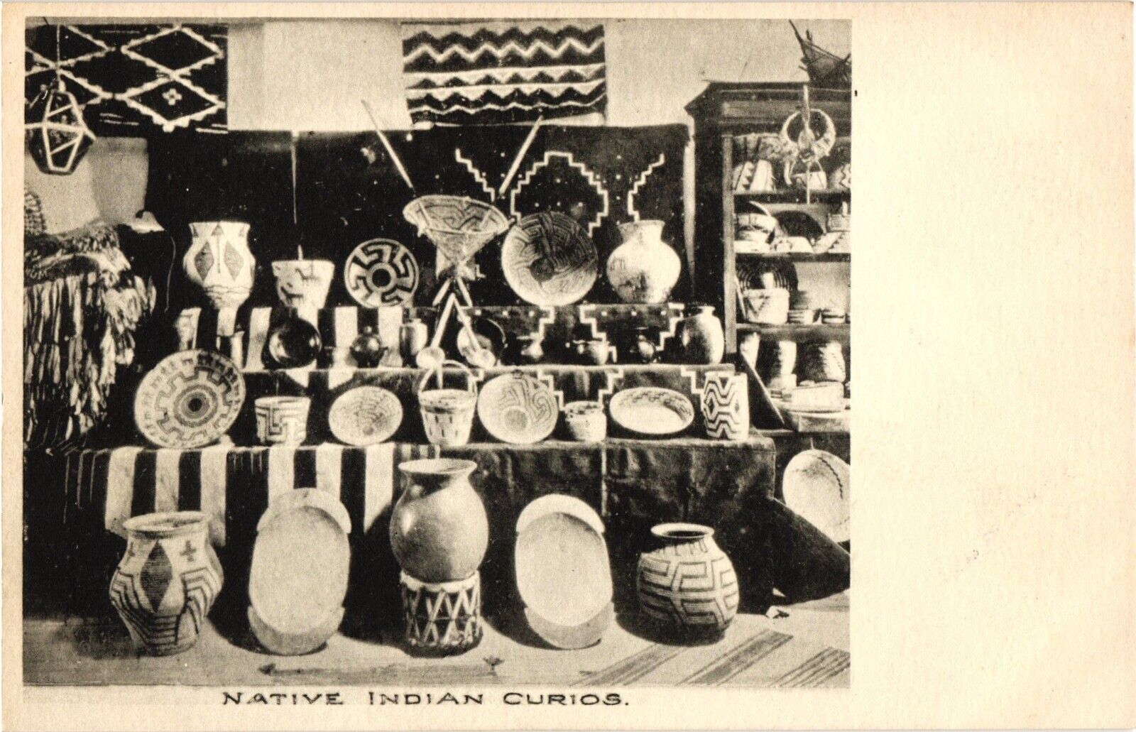 Native American Curios: Baskets, Pots, Rugs, Postcard