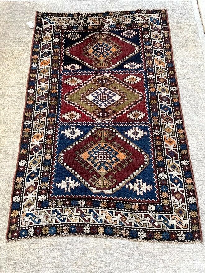 Antique Caucasian Handmade Rug, 3.2x5 ft
