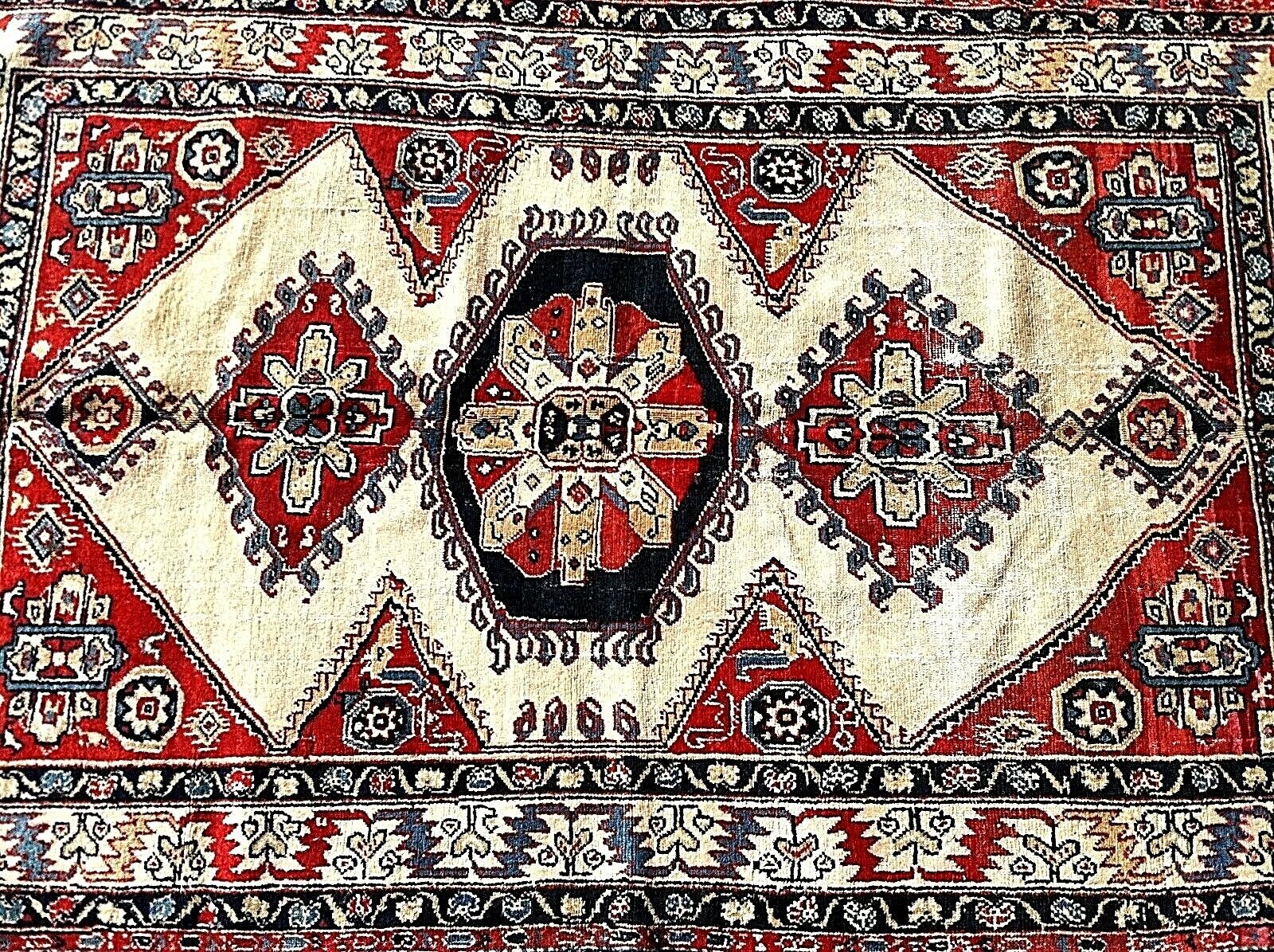 Rare 1900s Caucasian Hand-Knotted Wool Rug