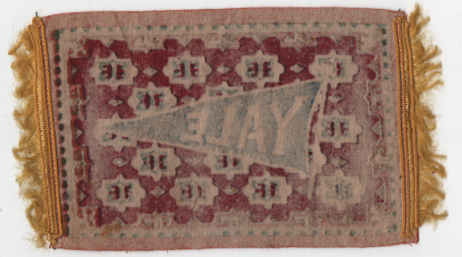 Antique 1900s Yale Felt Tobacco Flag Rug 8.5"x5