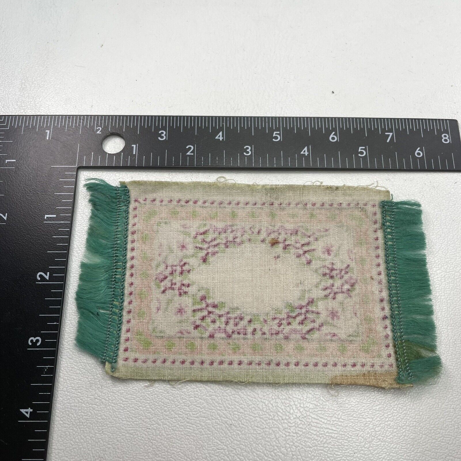 Antique Early 1900s Fringed Tobacco Felt Dollhouse Rug
