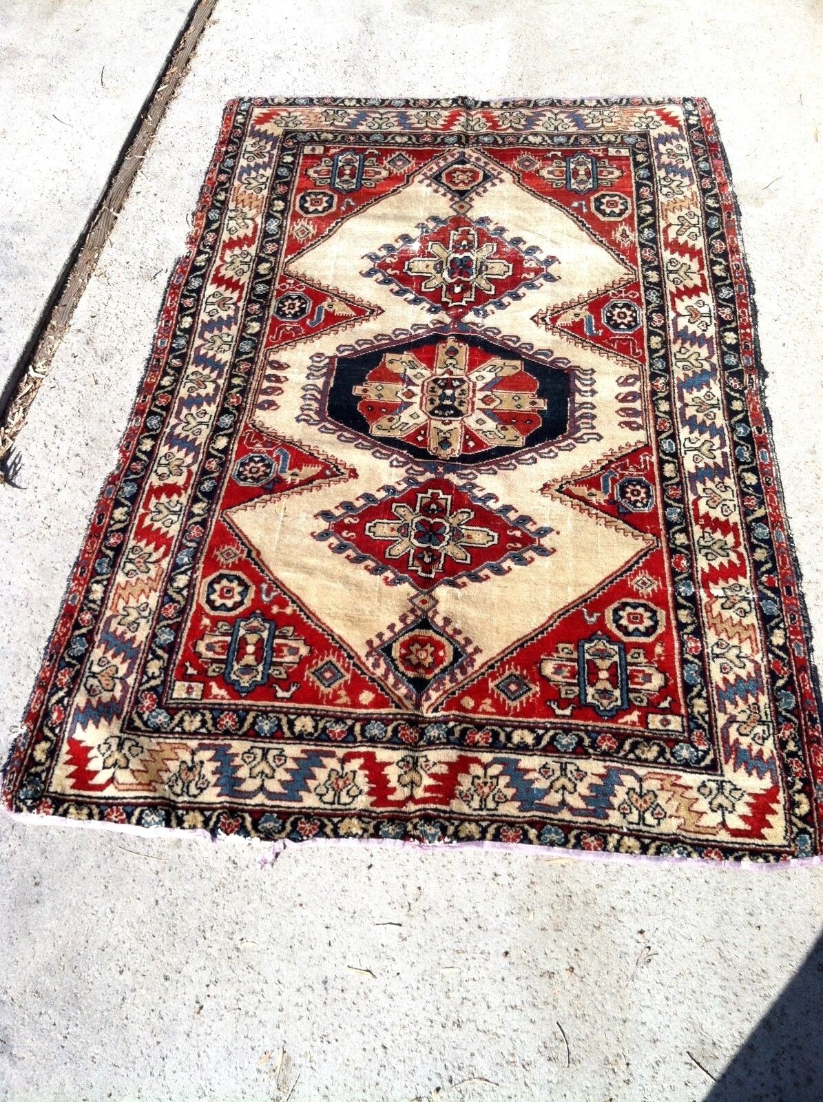 Rare 1900s Caucasian Hand-Knotted Wool Rug