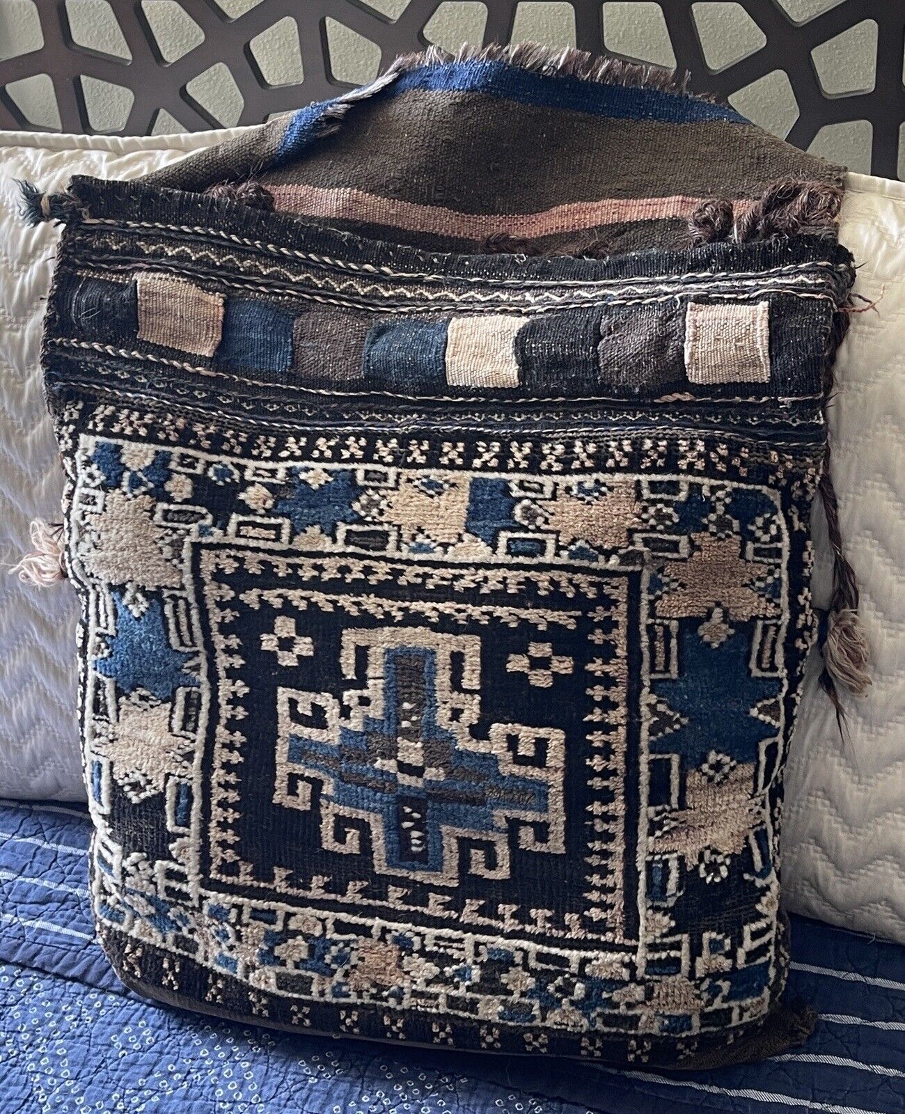 Early 1900s Afghan Throw Rug Pillow
