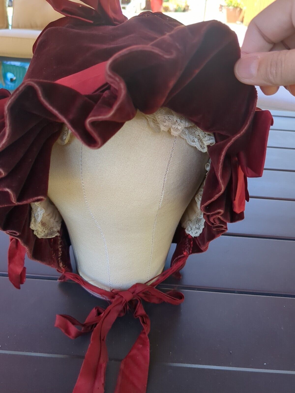 Victorian Velvet Quilted Bonnet from 1800s