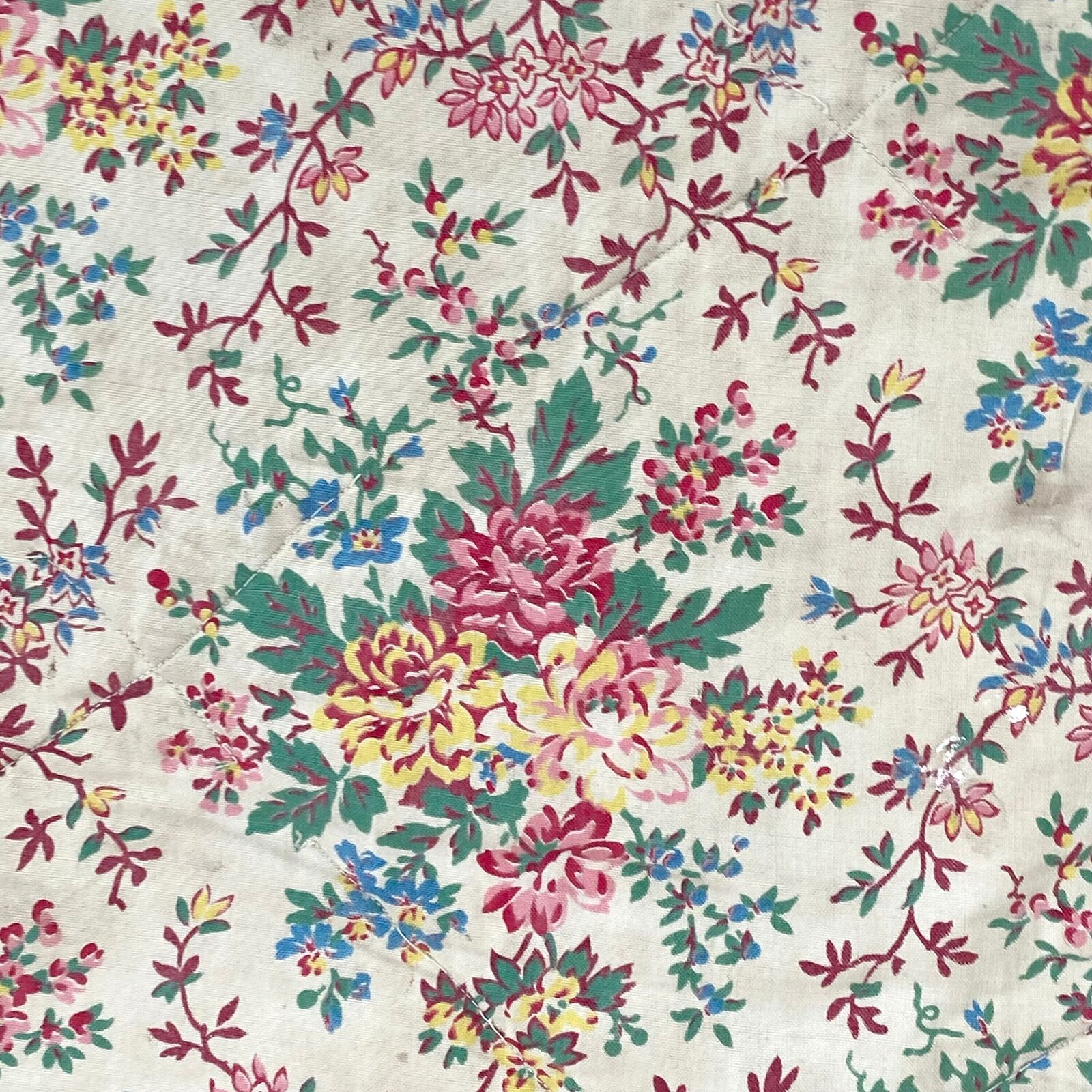 Vintage Floral Quilted Fragment, French Design 1930s