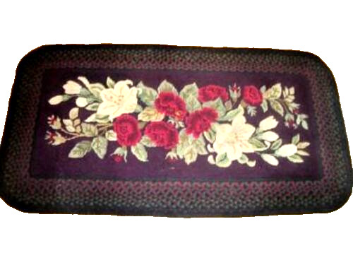 Handmade Early 1900s Hooked Rug with Roses