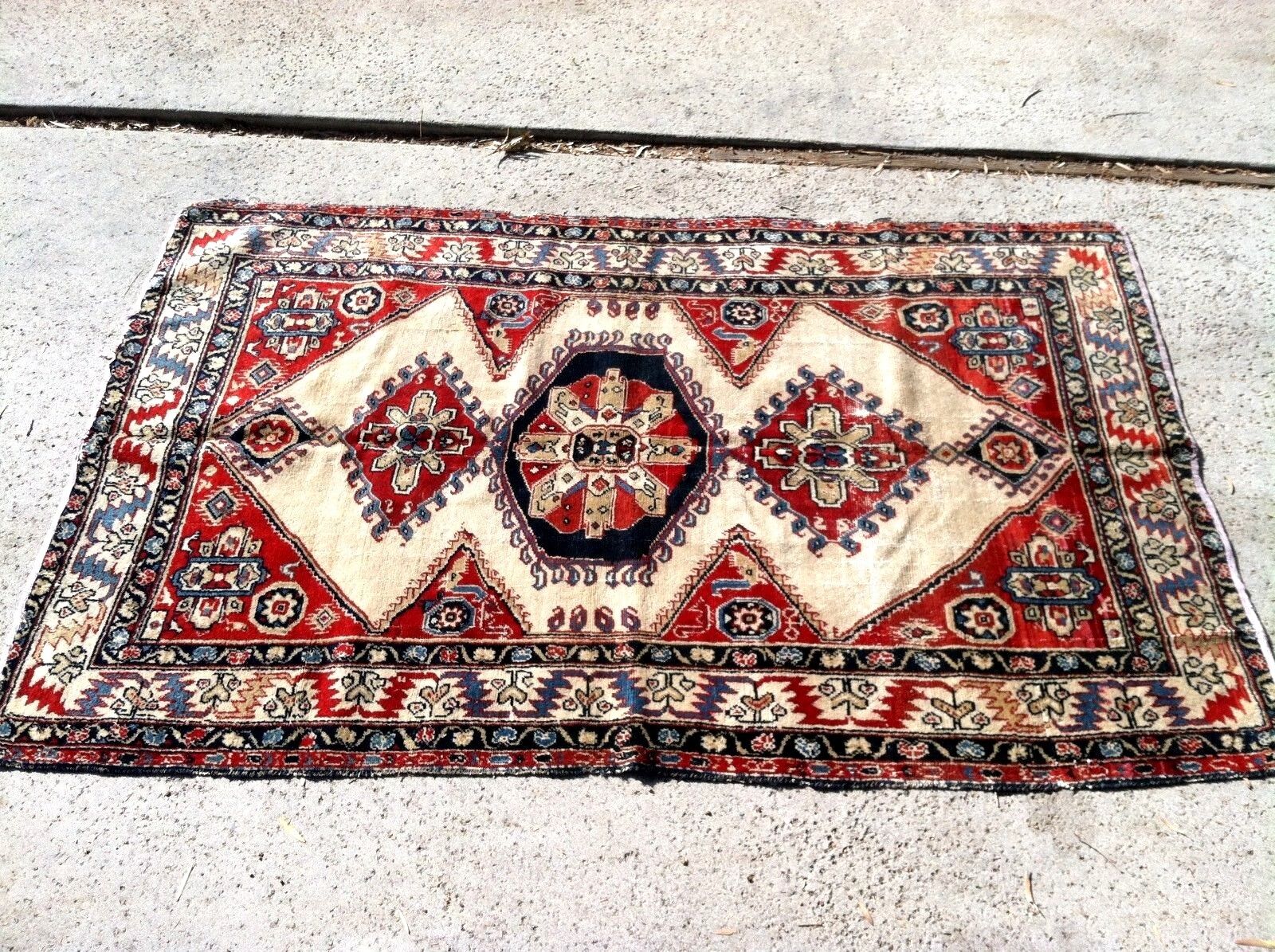 Rare 1900s Caucasian Hand-Knotted Wool Rug
