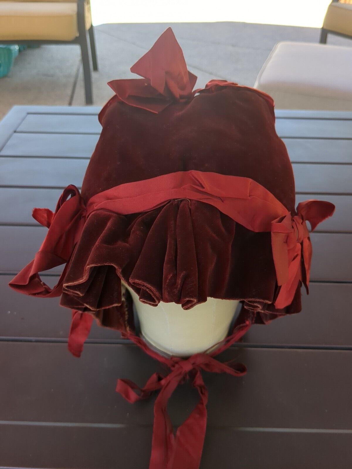 Victorian Velvet Quilted Bonnet from 1800s
