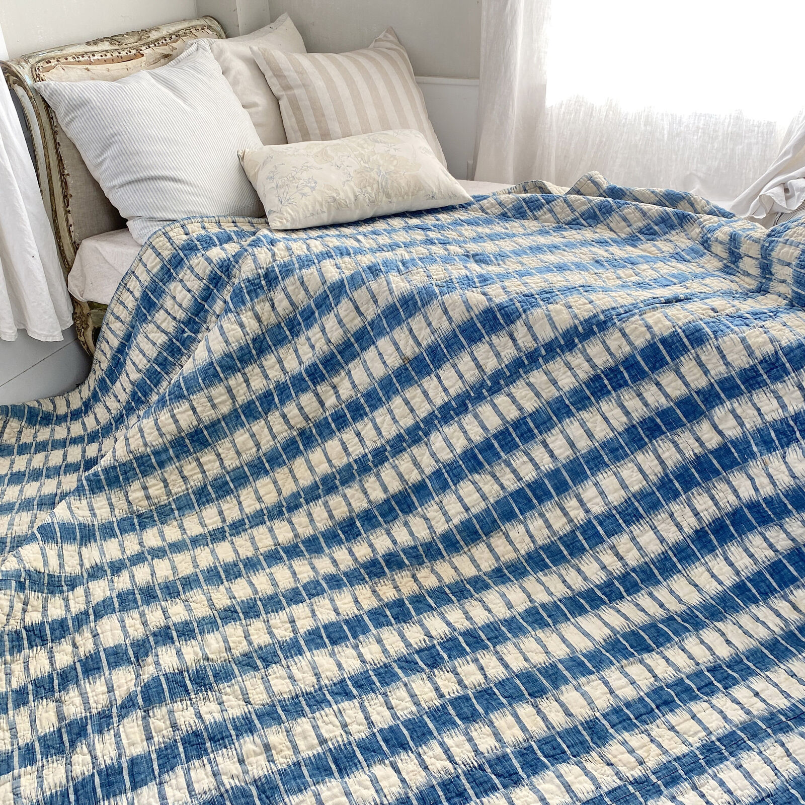 18th Century French Ikat Flamme Antique Quilt
