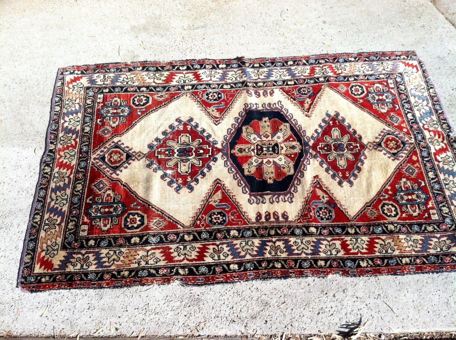 Rare 1900s Caucasian Hand-Knotted Wool Rug