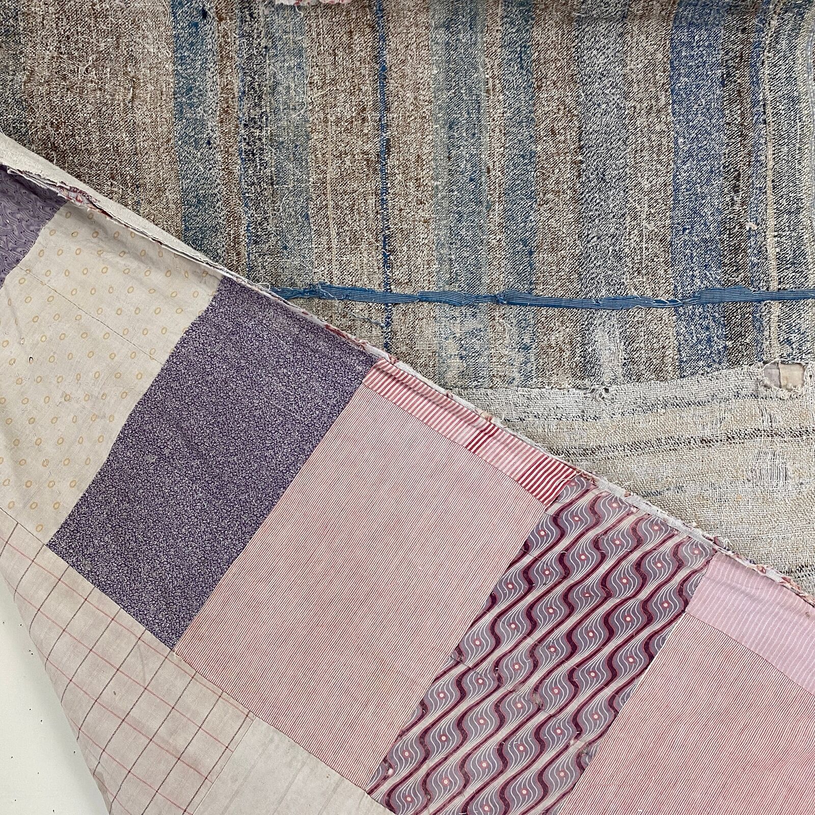 18th Century French Hand-Woven Wool Strip Quilt