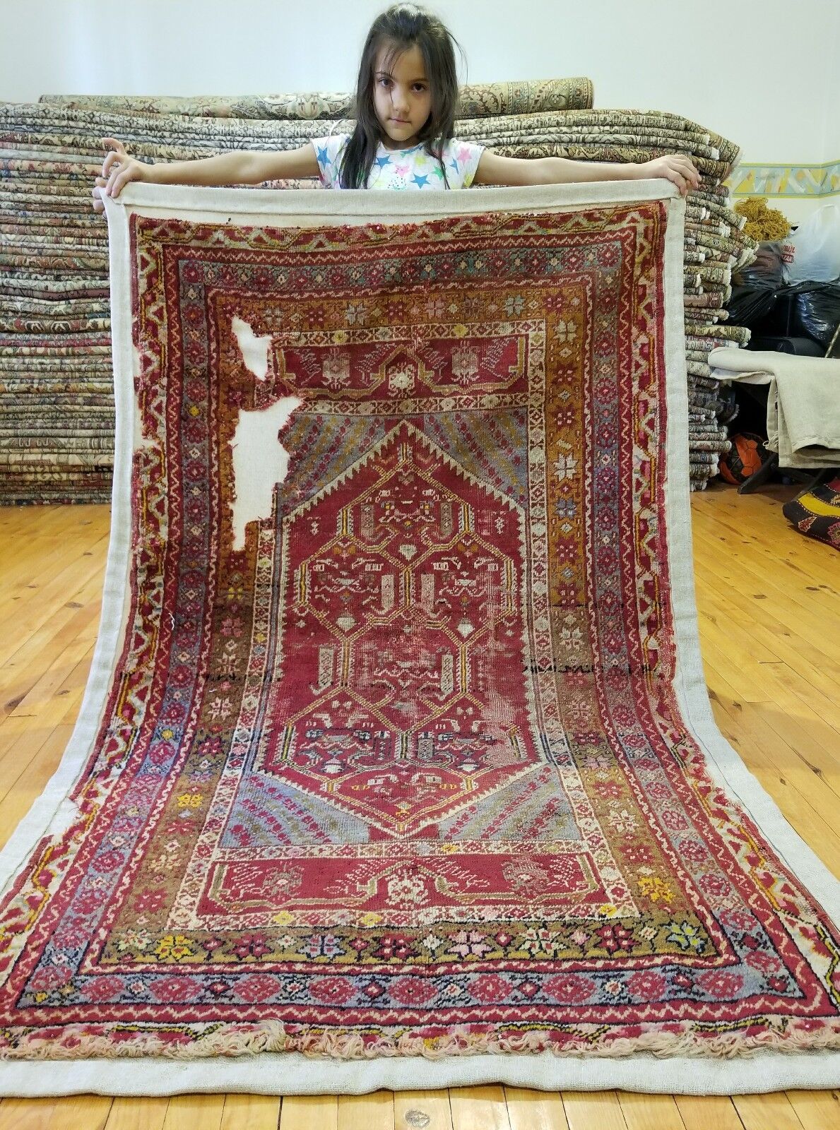 Antique Natural Dye Wool Prayer Rug, Kirsehir