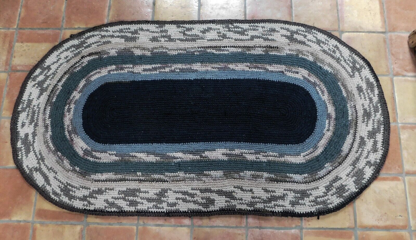 Early 1900s Oval Braided Crocheted Folk Art Rug