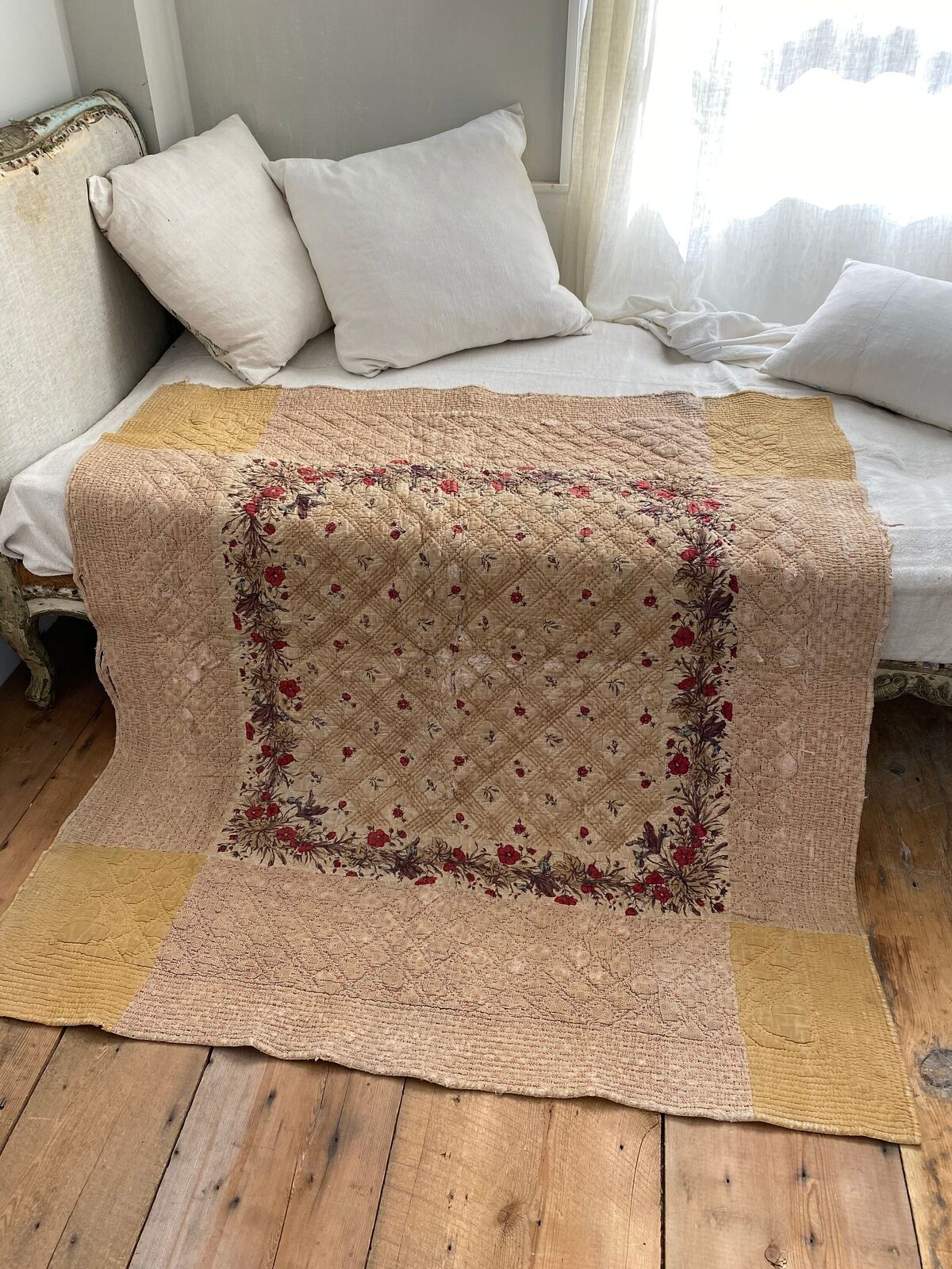 1700s French Antique Quilt Pique Toile de Jouy