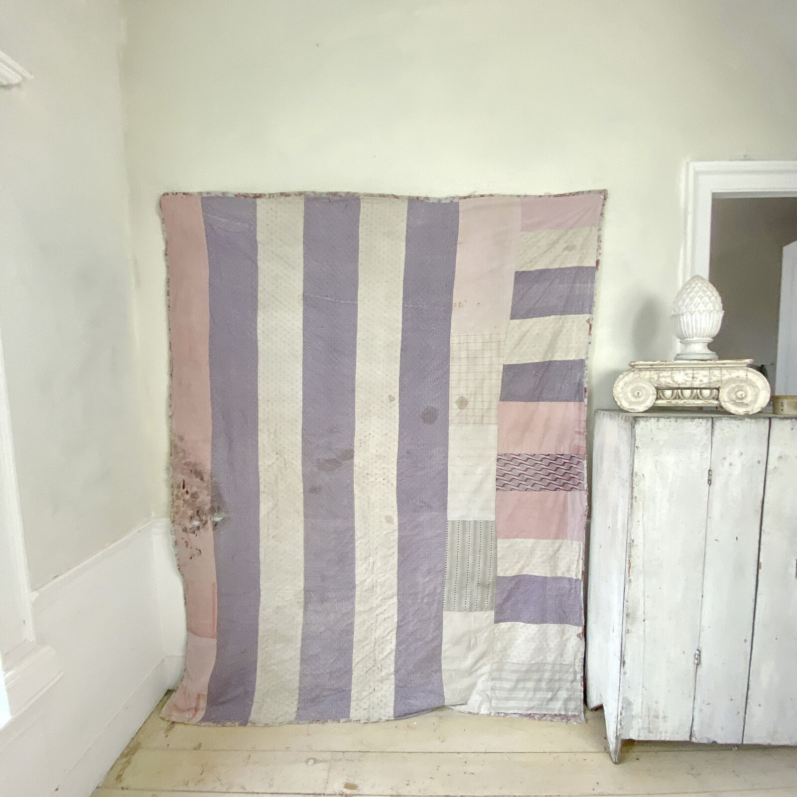 18th Century French Hand-Woven Wool Strip Quilt