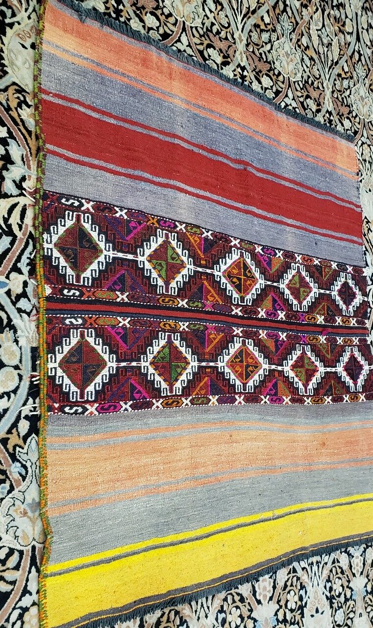 Vintage 1940s-50s Camel Bag Sumak Folk-Art Rug