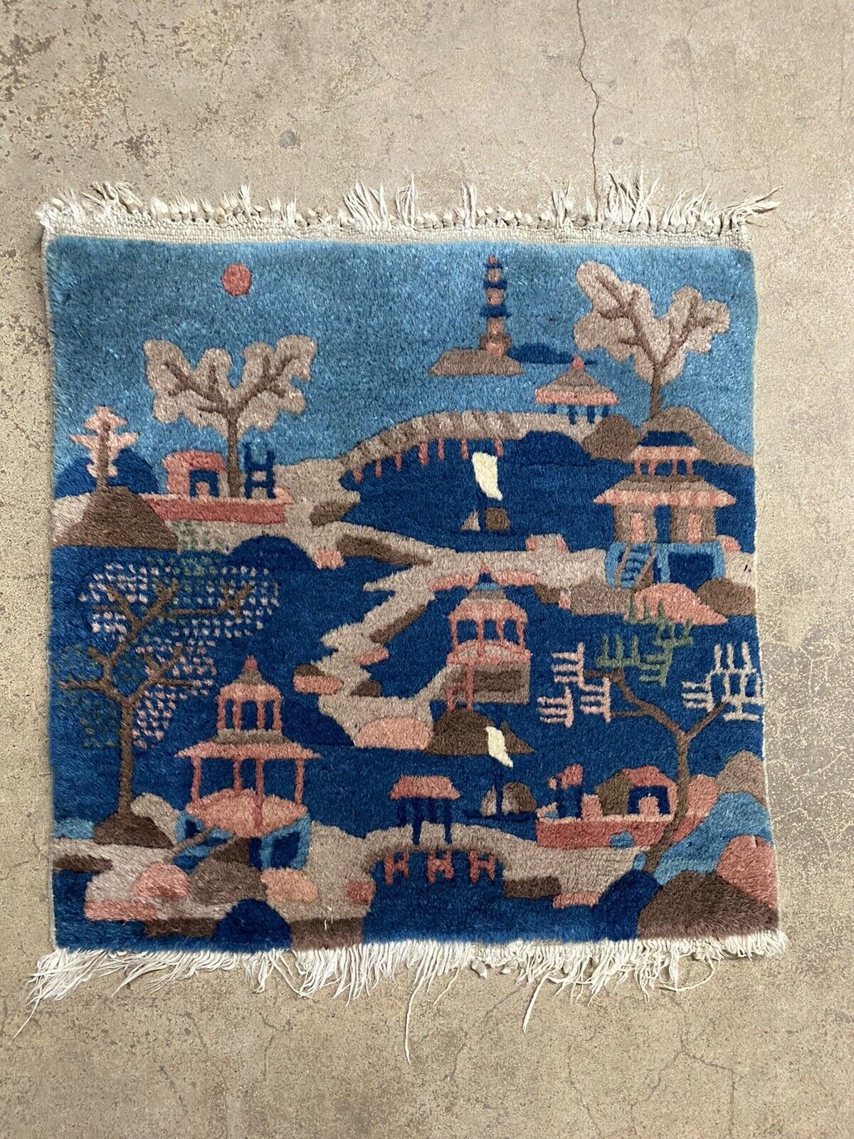 Antique Peking Oriental Landscape Pictorial Rug