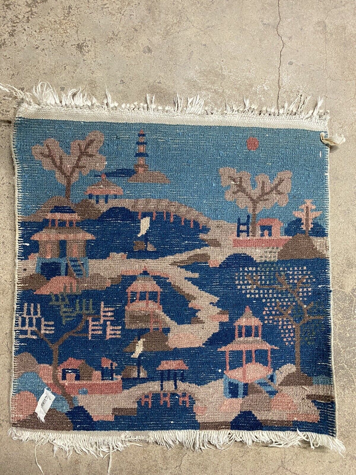 Antique Peking Oriental Landscape Pictorial Rug