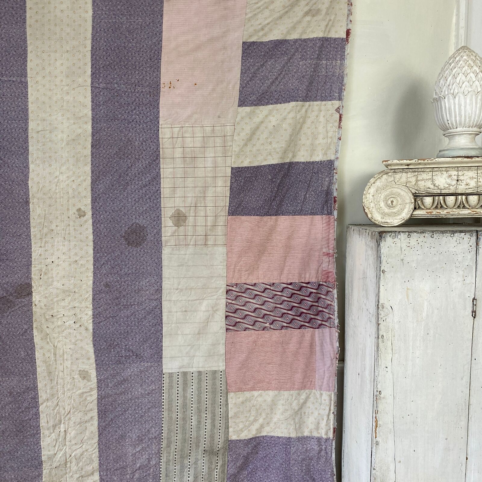 18th Century French Hand-Woven Wool Strip Quilt
