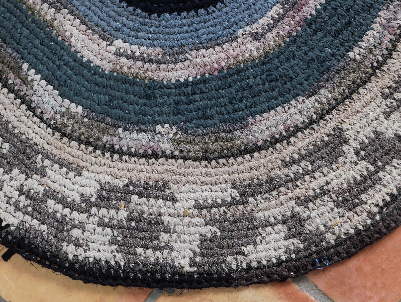 Early 1900s Oval Braided Crocheted Folk Art Rug