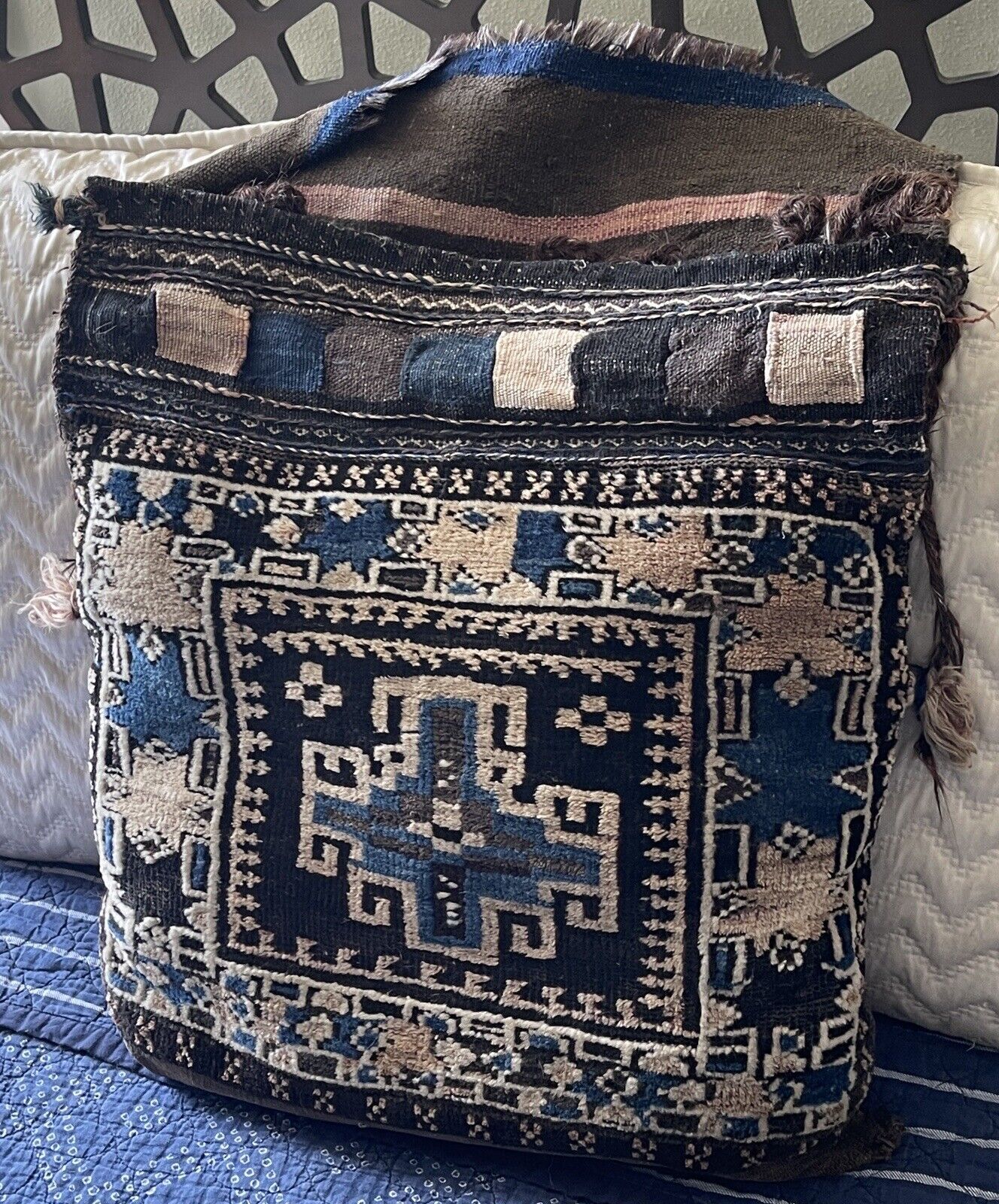 Early 1900s Afghan Throw Rug Pillow