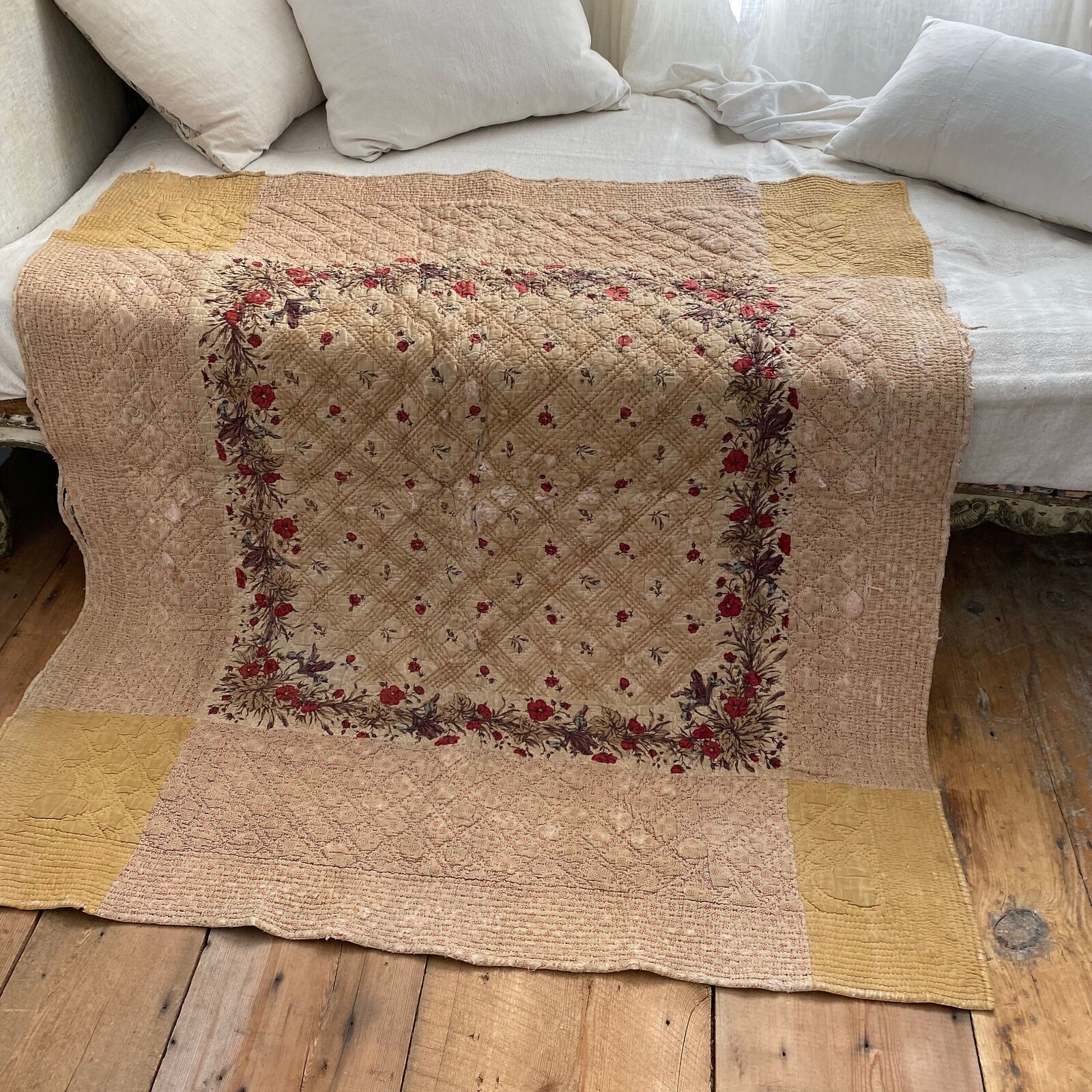 1700s French Antique Quilt Pique Toile de Jouy