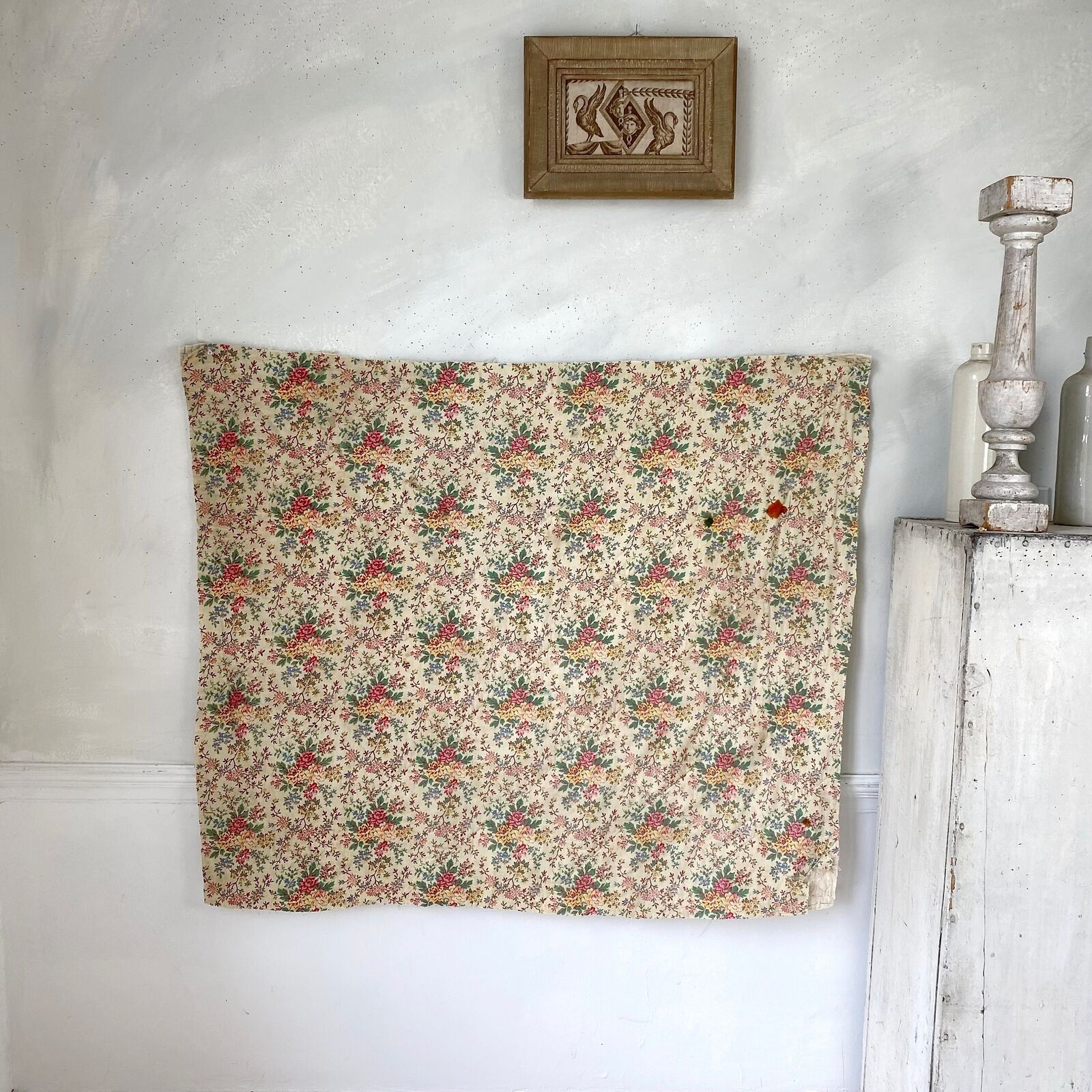 Vintage Floral Quilted Fragment, French Design 1930s
