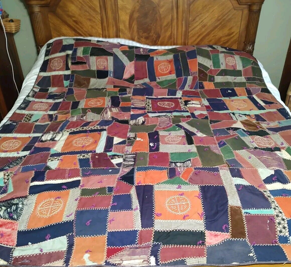 Antique Crazy Quilt, Mid-1800s, 72"x80