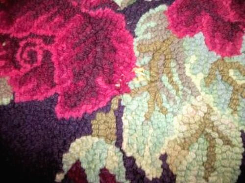 Handmade Early 1900s Hooked Rug with Roses