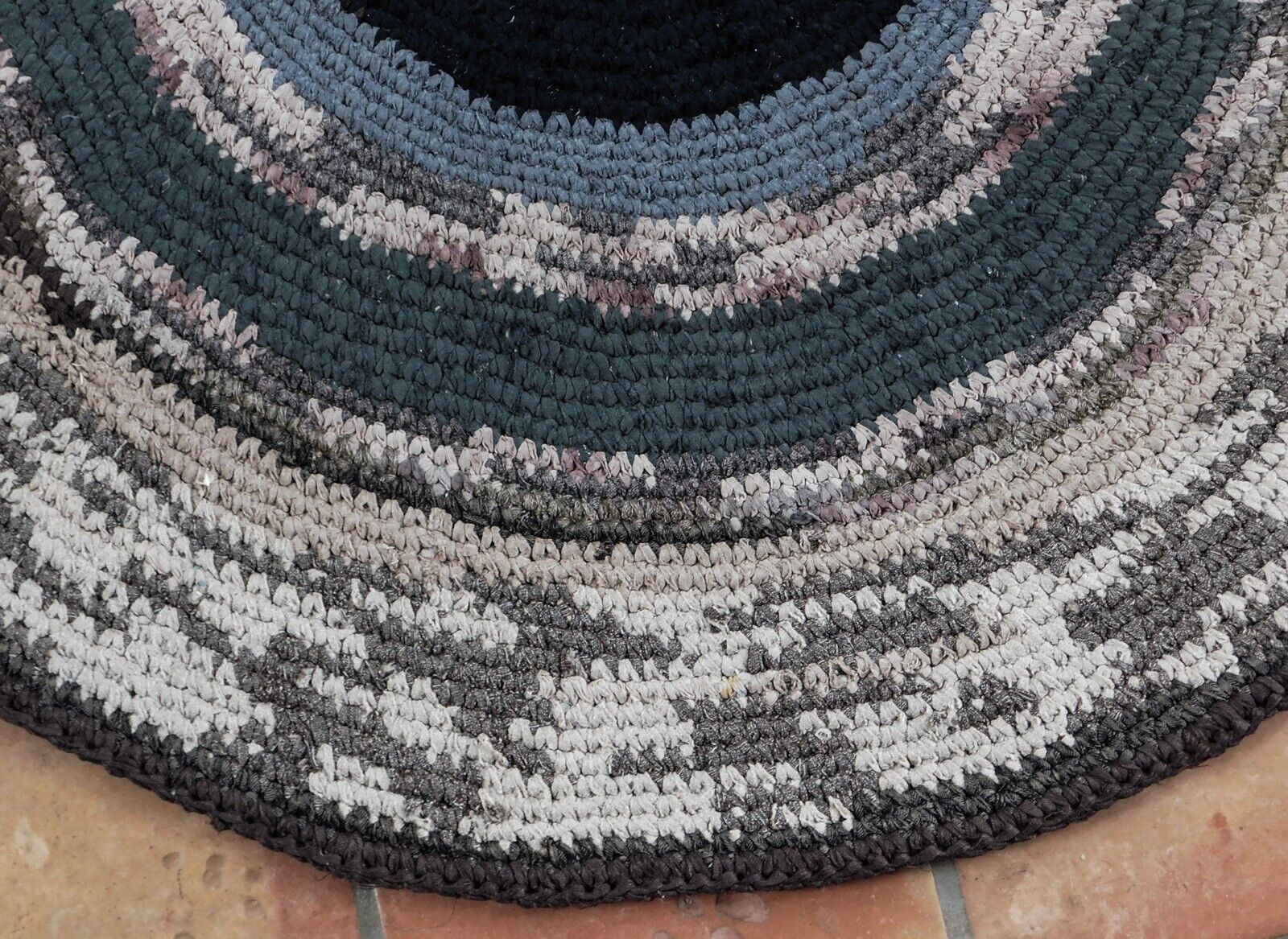 Early 1900s Oval Braided Crocheted Folk Art Rug
