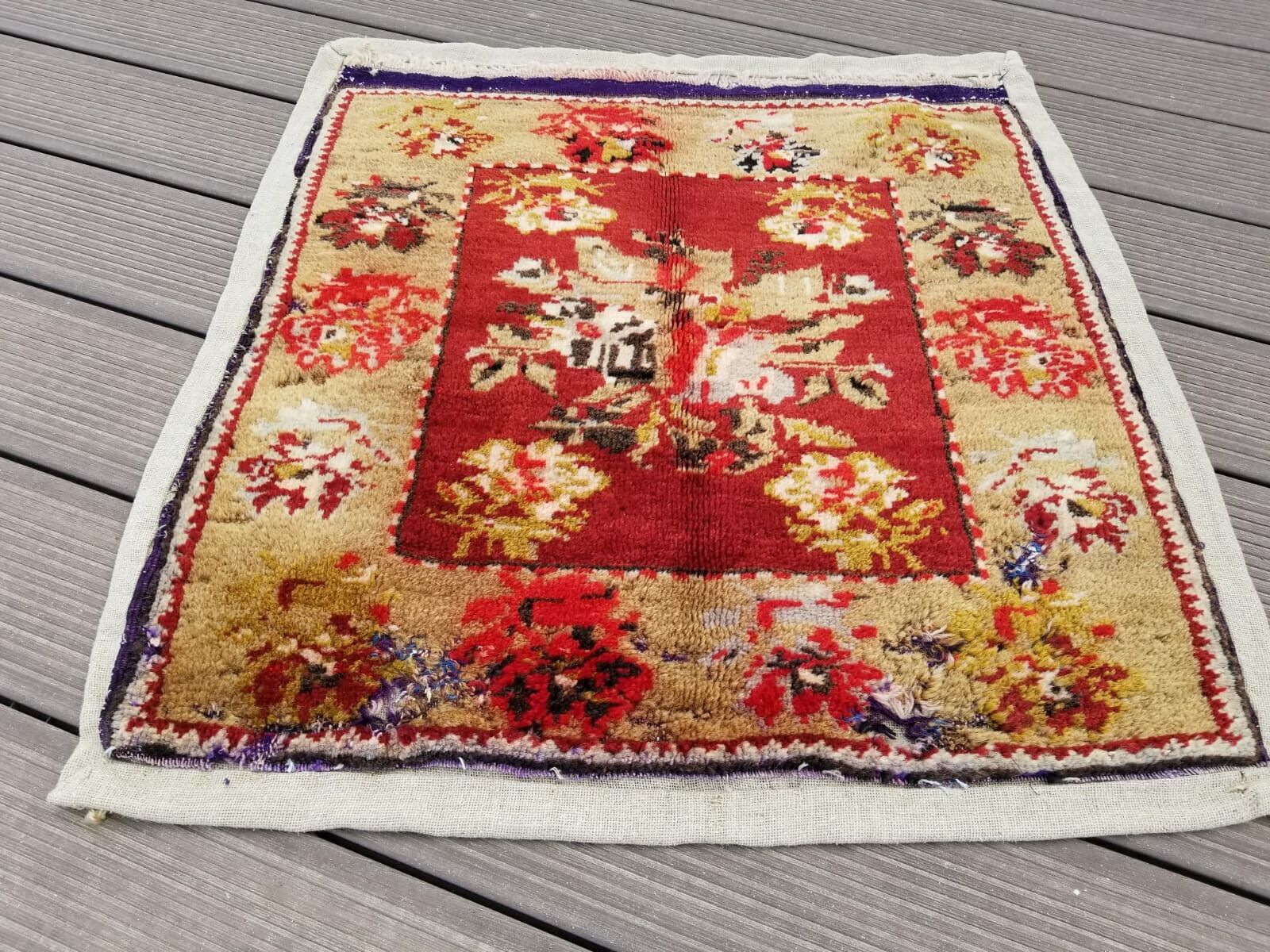 Antique Wool Pile Rug with Natural Dyes