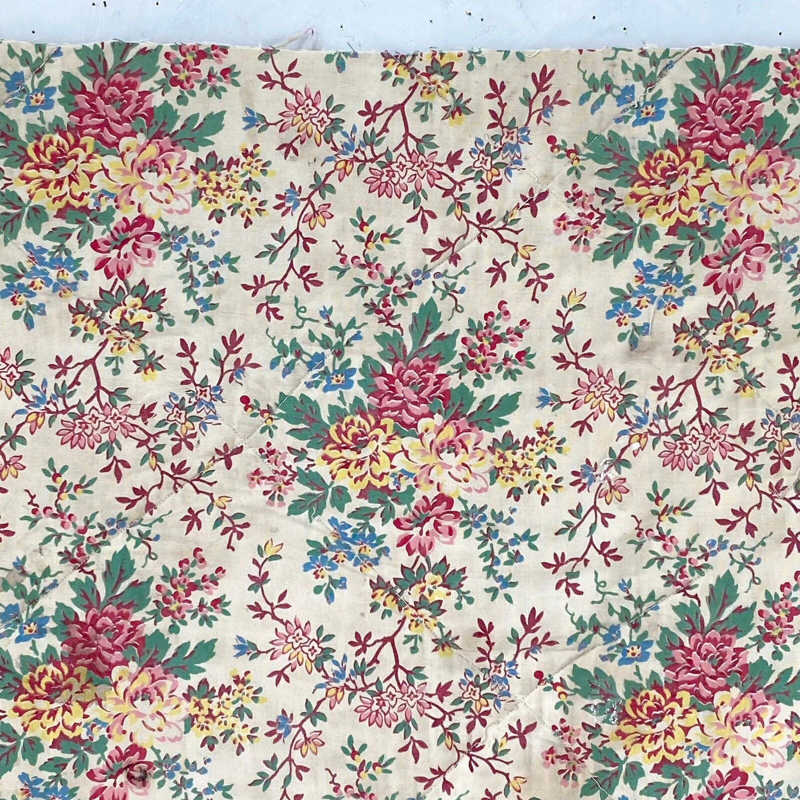 Vintage Floral Quilted Fragment, French Design 1930s