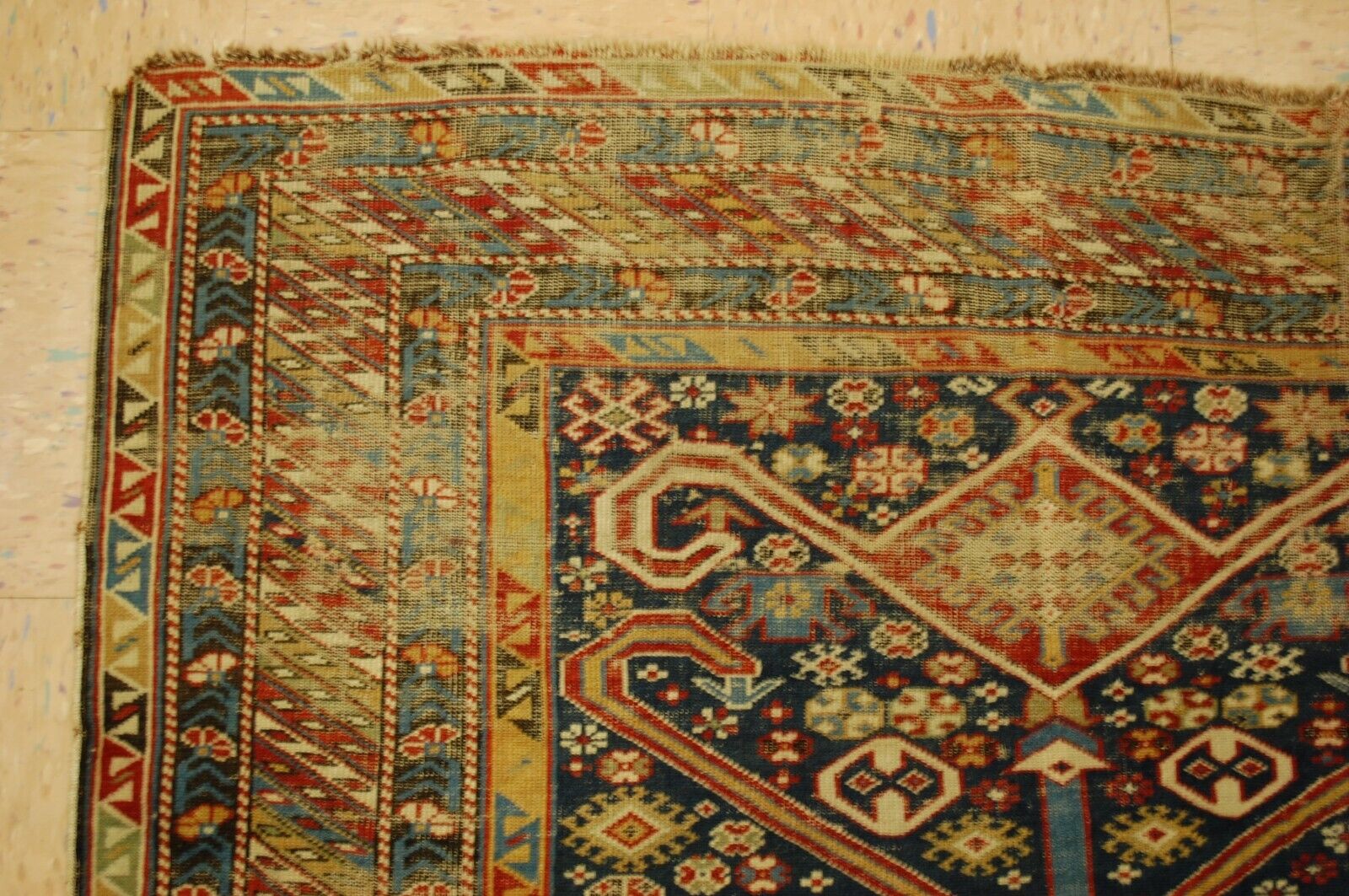 Rare Antique Caucasian Shirvan Perpedil Rug 3'11"x5'6