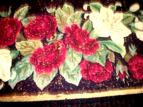 Handmade Early 1900s Hooked Rug with Roses