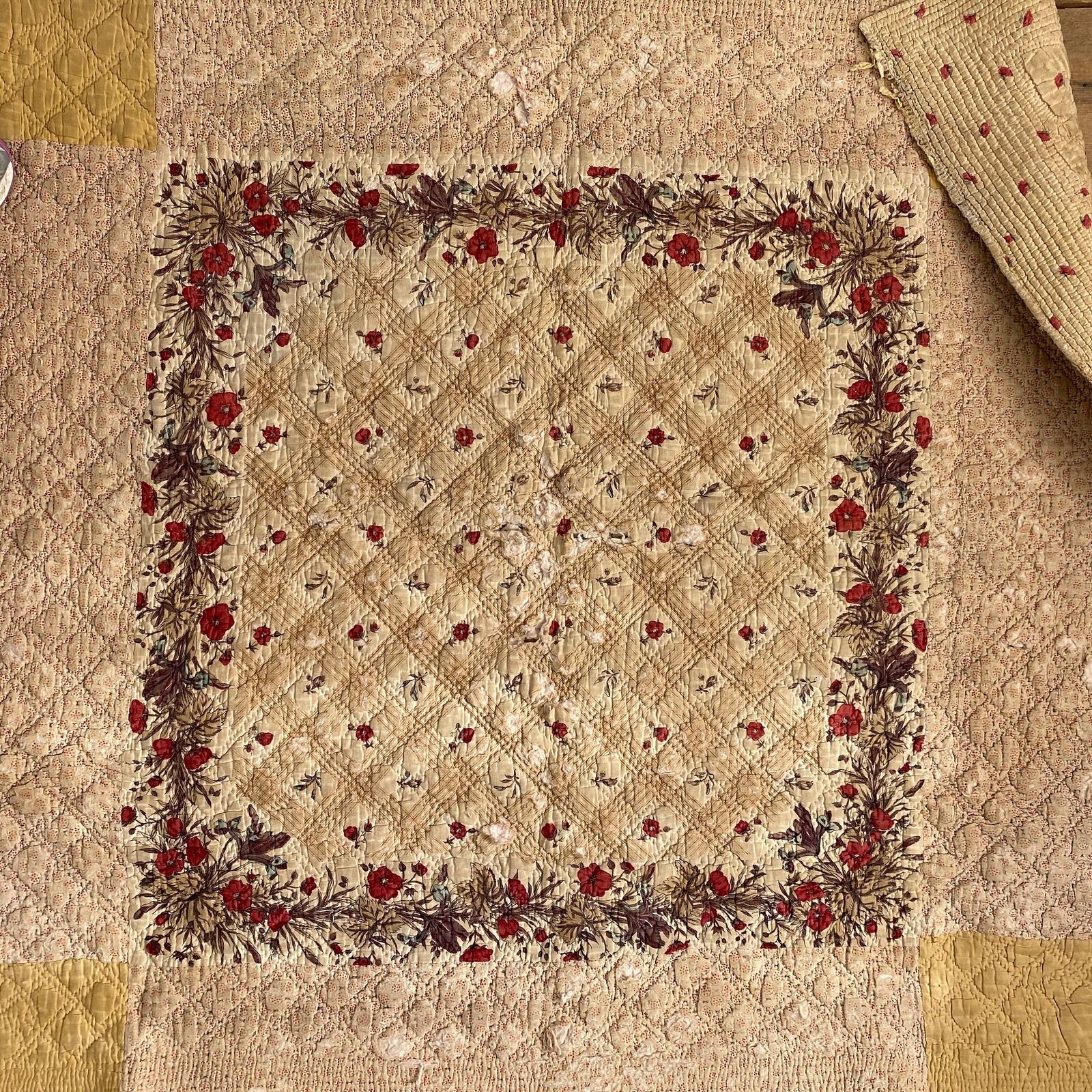 1700s French Antique Quilt Pique Toile de Jouy
