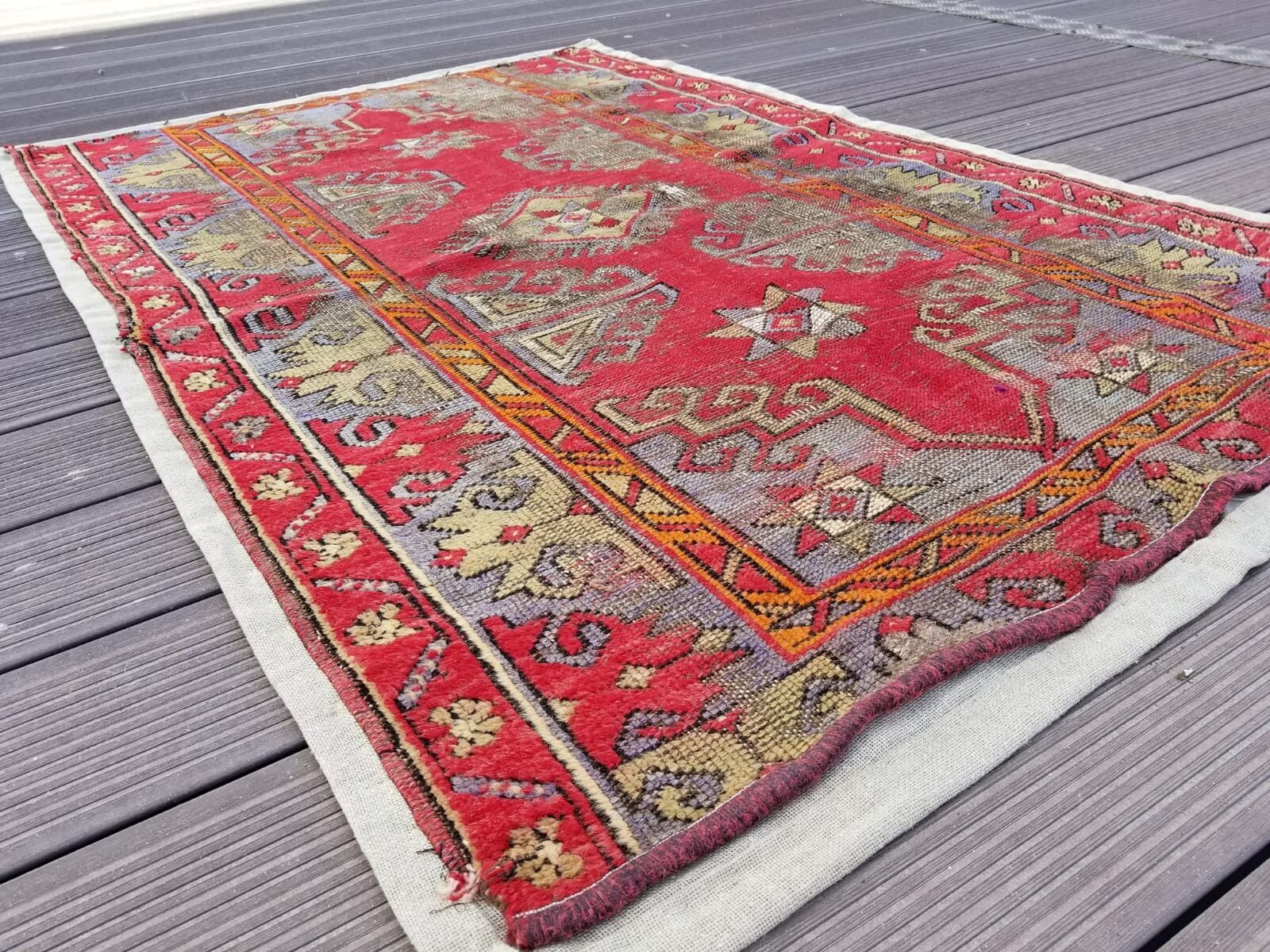 Antique Wool Pile Rug with Natural Dyes, 3'4"x5'1