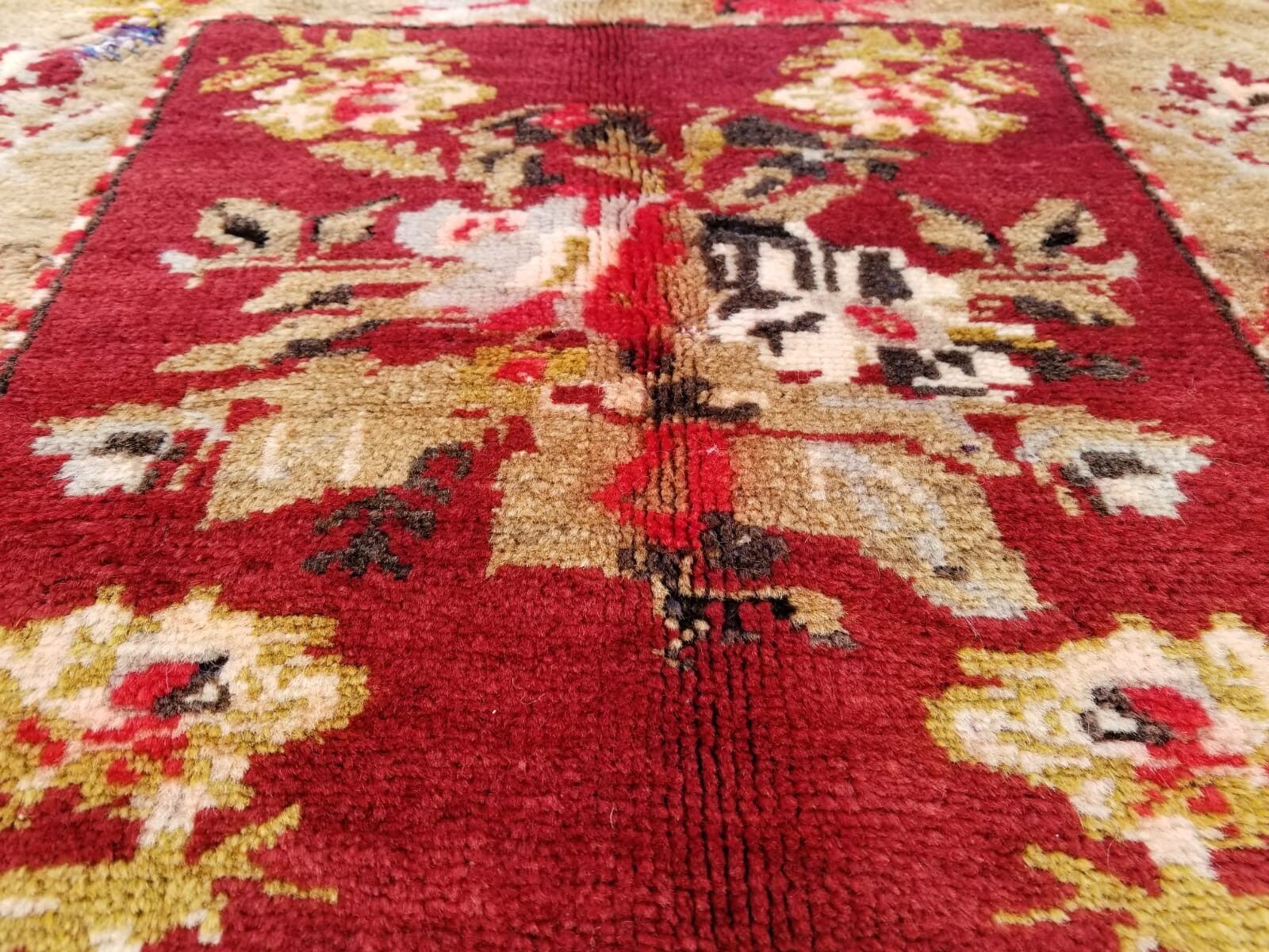 Antique Wool Pile Rug with Natural Dyes