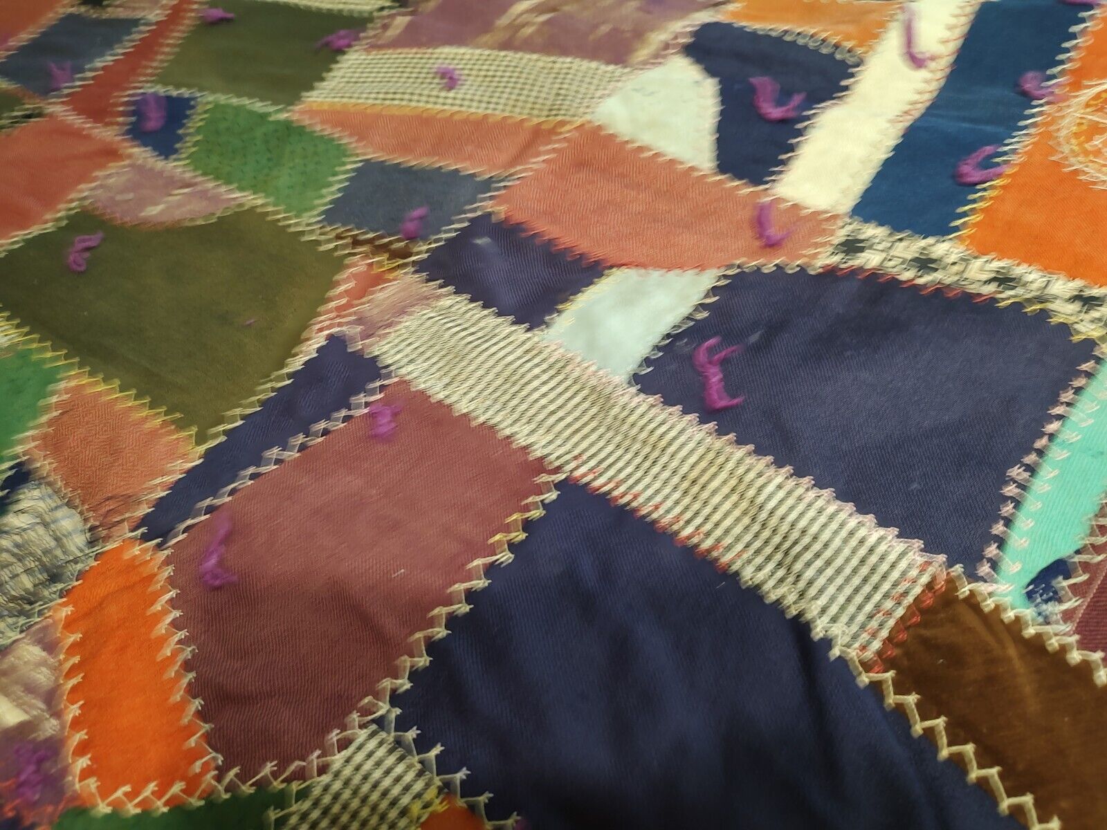 Antique Crazy Quilt, Mid-1800s, 72"x80