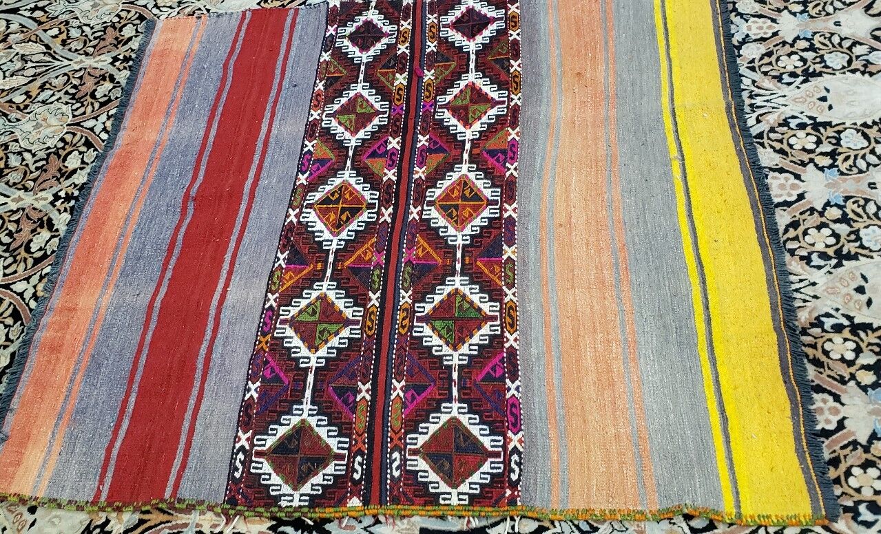 Vintage 1940s-50s Camel Bag Sumak Folk-Art Rug