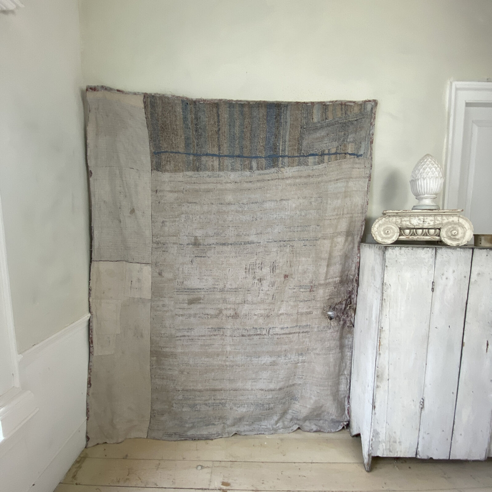 18th Century French Hand-Woven Wool Strip Quilt