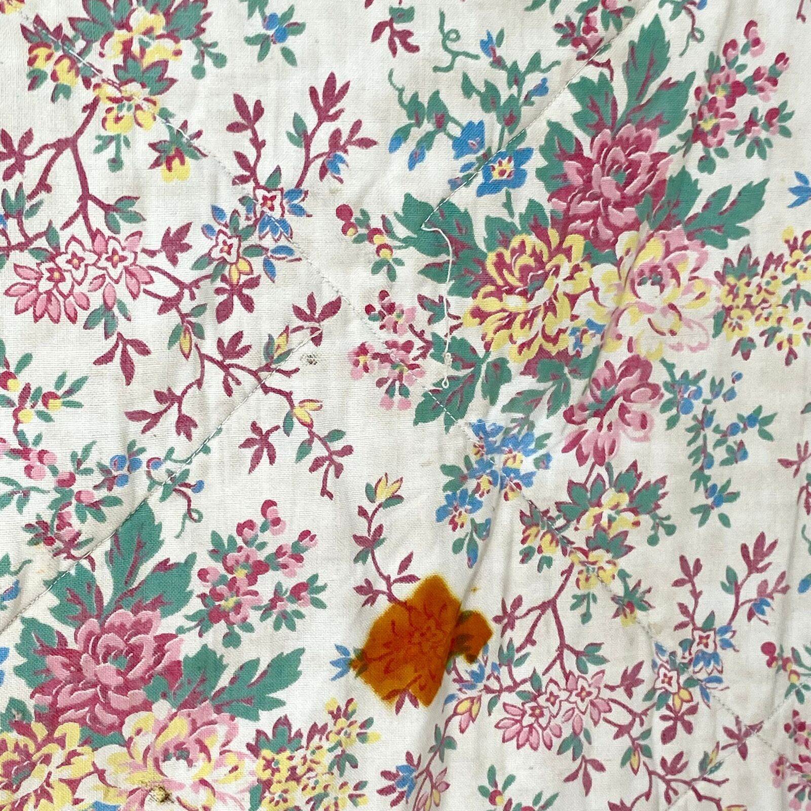 Vintage Floral Quilted Fragment, French Design 1930s