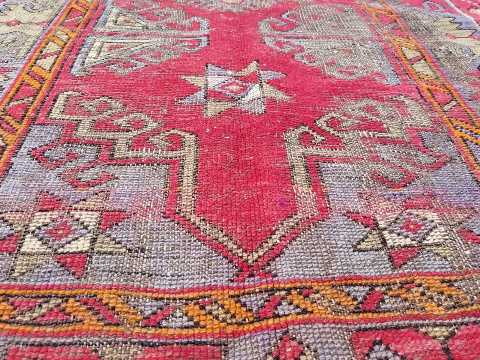 Antique Wool Pile Rug with Natural Dyes, 3'4"x5'1