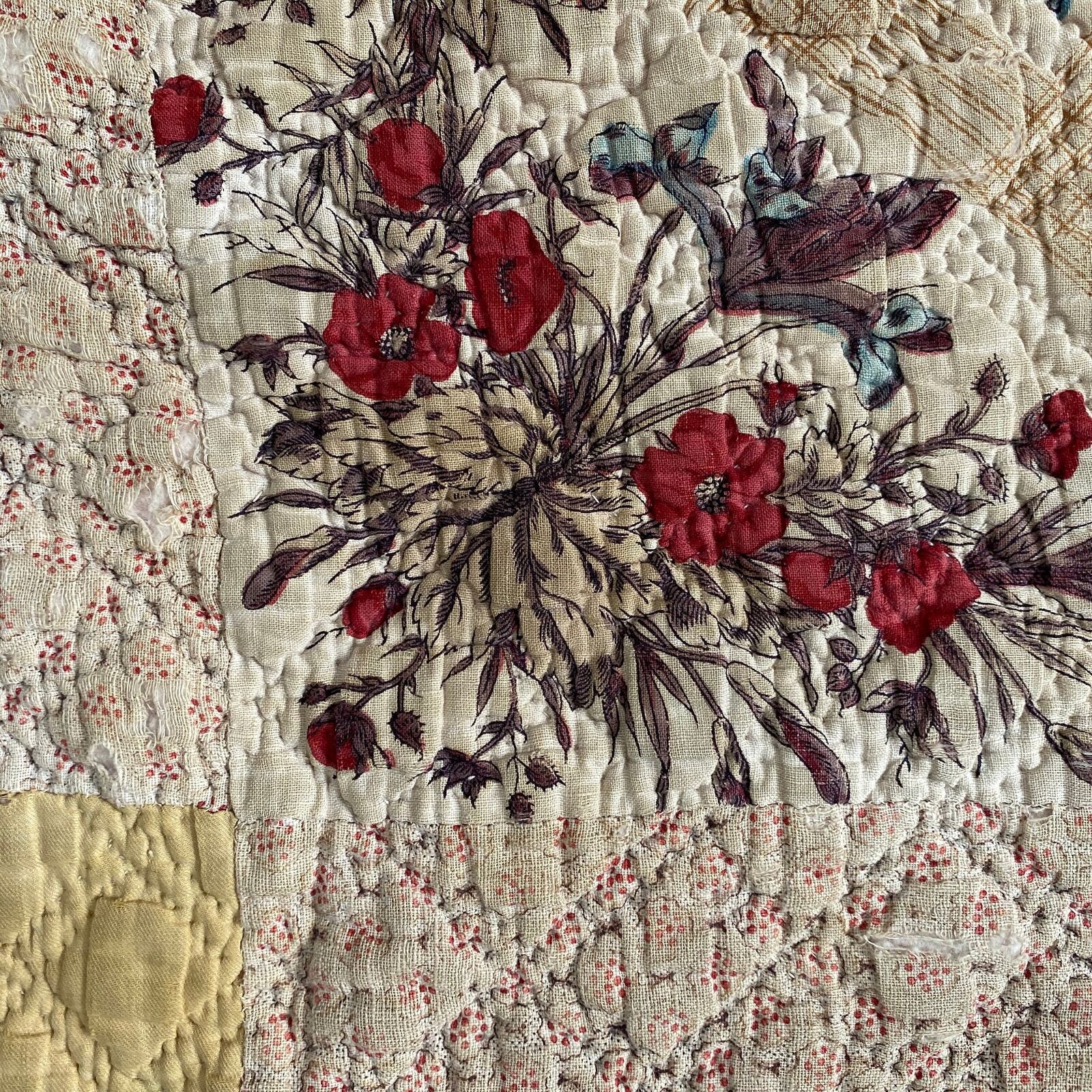 1700s French Antique Quilt Pique Toile de Jouy