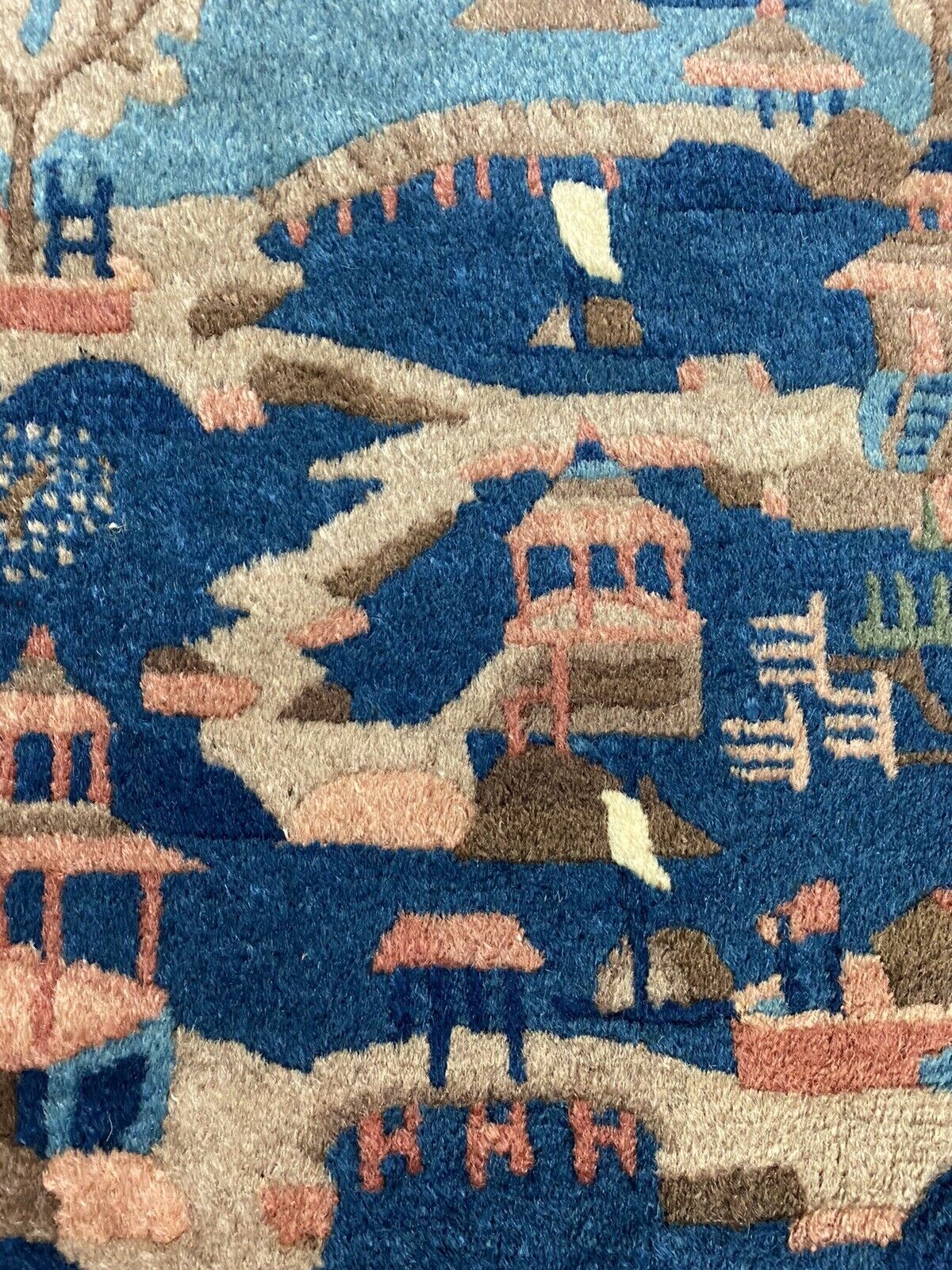 Antique Peking Oriental Landscape Pictorial Rug