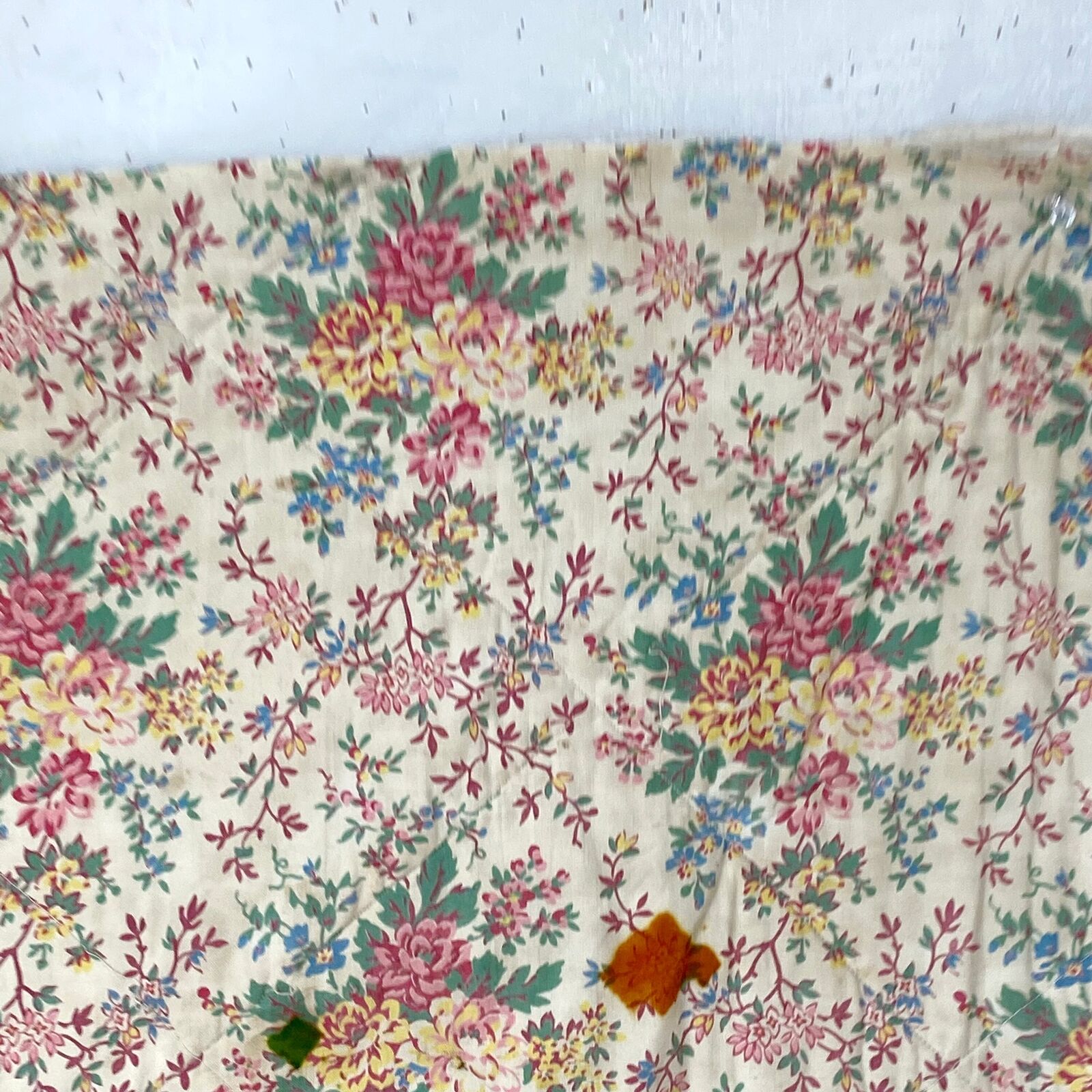 Vintage Floral Quilted Fragment, French Design 1930s