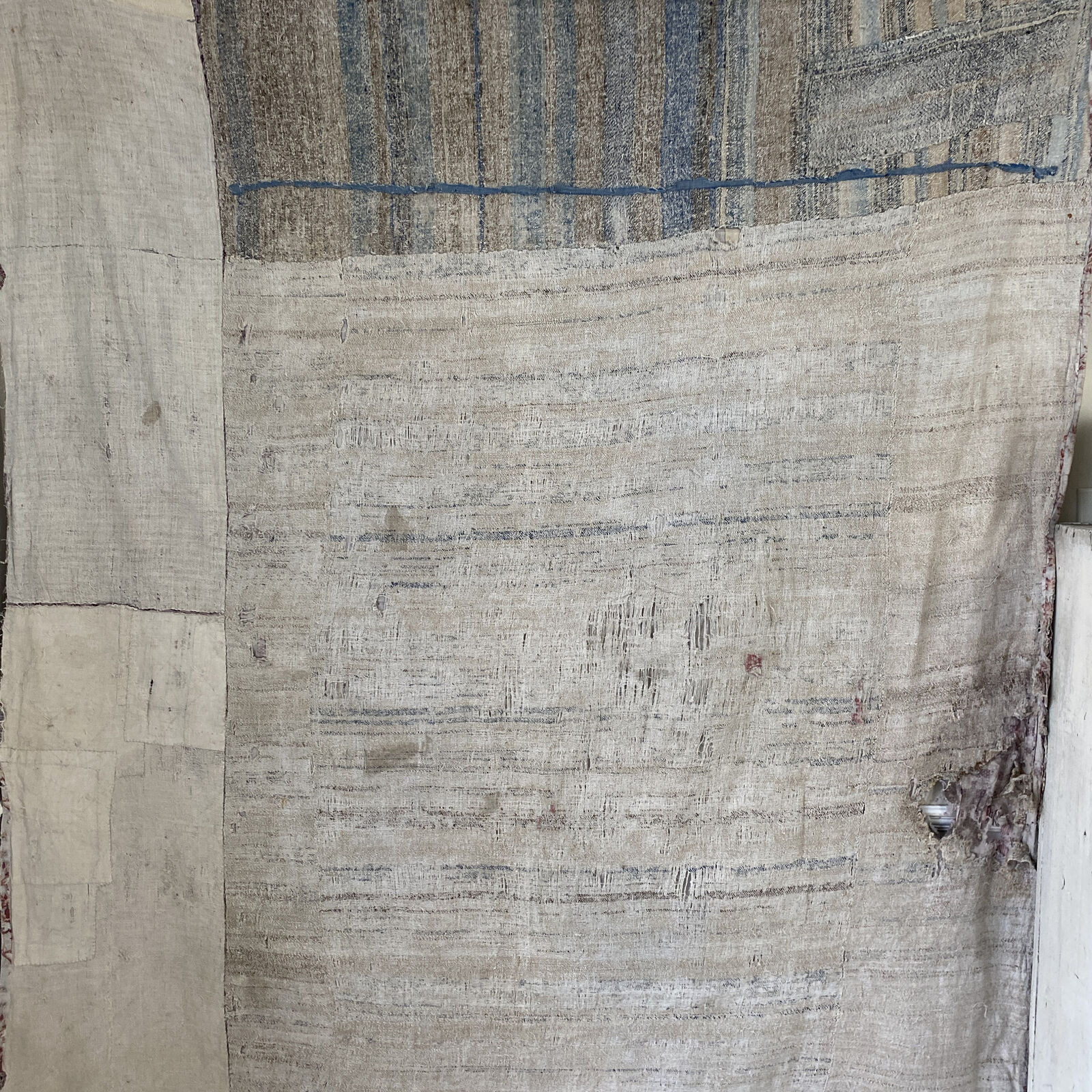 18th Century French Hand-Woven Wool Strip Quilt