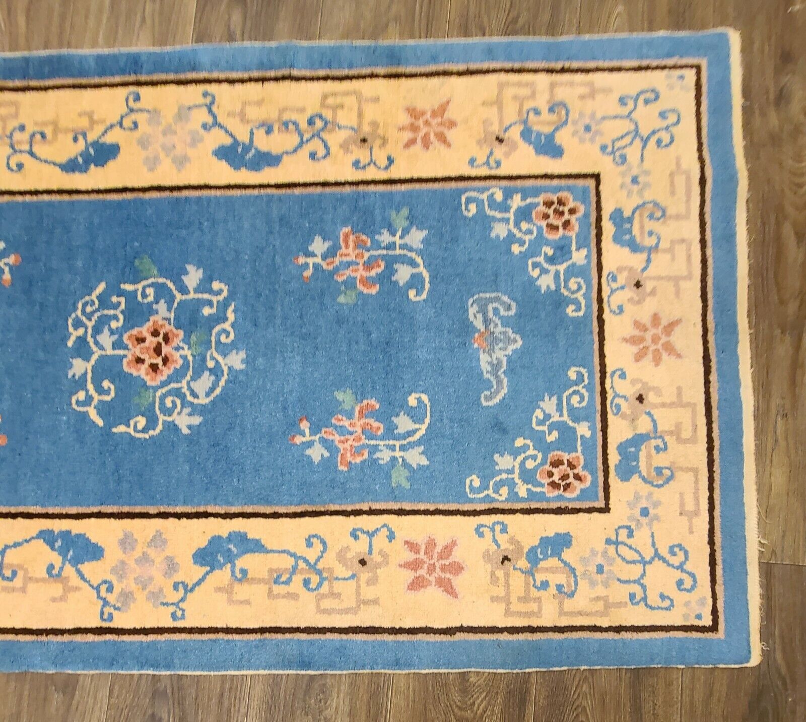 Authentic Antique Chinese Light Blue Handwoven Rug