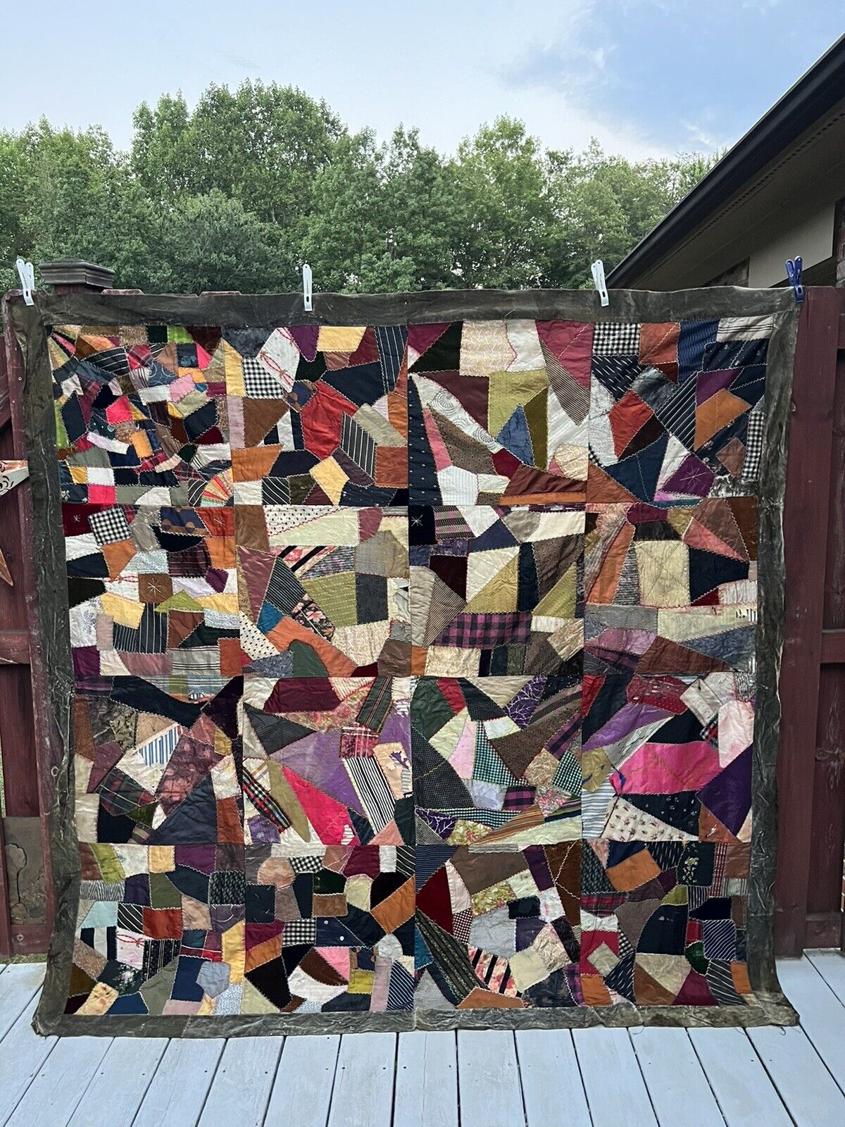 Victorian Crazy Quilt Top, 1800s Velvet Silk