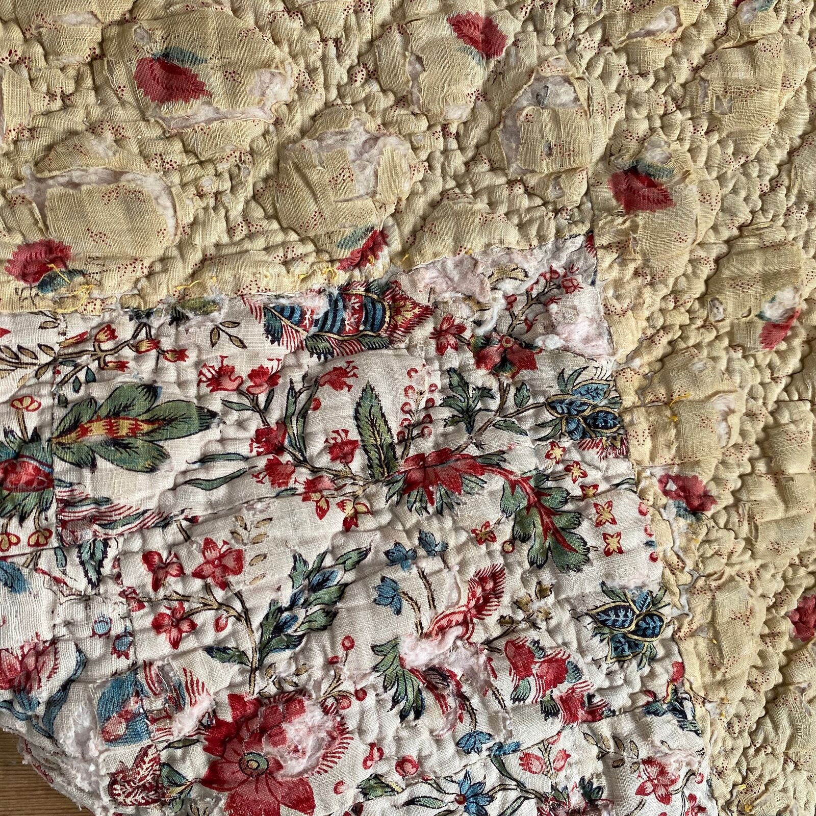 1700s French Antique Quilt Pique Toile de Jouy